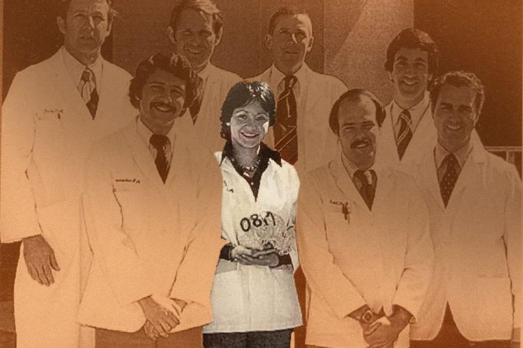 Dr. Maryse《, pictured with her classmates in 1980, has created an endowed scholarship for dental 学生.